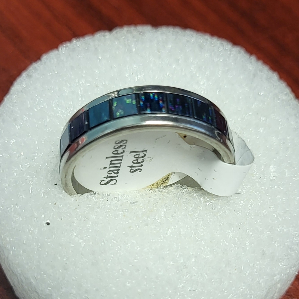 Stainless steel multi color pearlized/silver unisex band - Picture 3 of 3